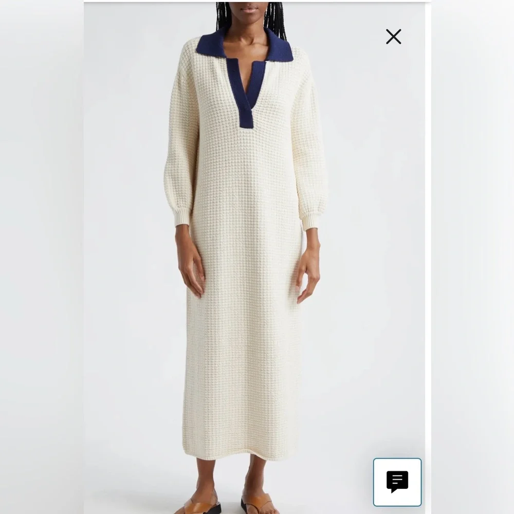 NWT Staud IVORY/NAVY ALTEA MIDI DRESS Size XS - Picture 2 of 11